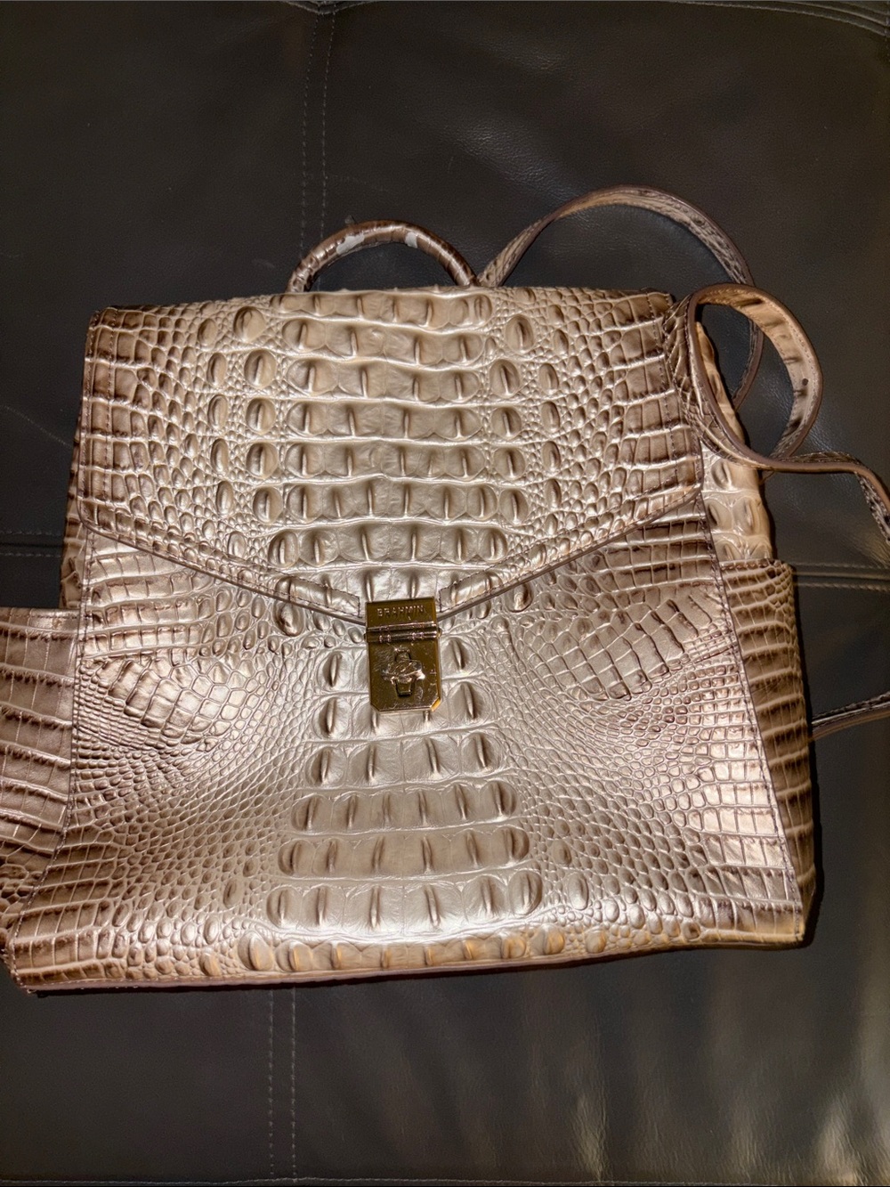 Brahmin Metallic Croc-Embossed Women’s Backpack Tote - Gold